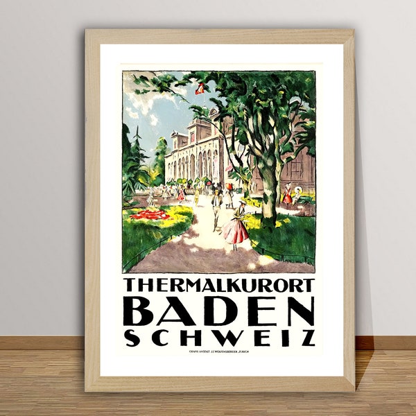 Baden Thermalkurort Schweiz Vintage Travel Poster - Poster Paper or Canvas Print / Gift Idea