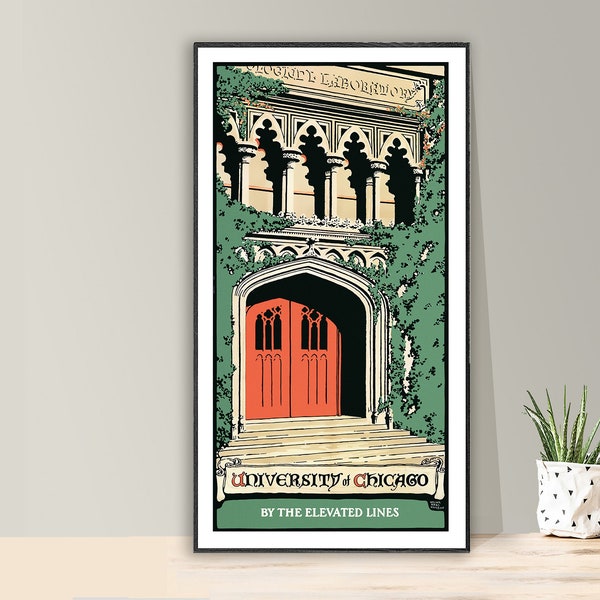 University of Chicago by the Elevated Lines  Vintage Travel Poster - Poster Paper or Canvas Print / Gift Idea / Wall Decor