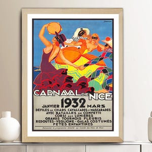 Carnaval de nice, France, 1932 Vintage Reiseplakat - Posterpapier oder Leinwanddruck / Wanddekor