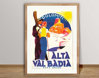 Vintage Alta Val Badia Ski Poster: Retro Italy Travel Print