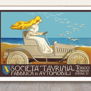 Societa Tavrinia Fabbrica di Automobili, Torino Vintage Automobile  Poster- Poster Paper or Canvas Print / Gift Idea