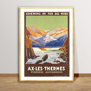 Ax Les Thermes Pirenei Ariegeoises, Francia Poster di viaggio vintage - Poster retrò Ax Les Thermes / Idea regalo / Decorazione murale