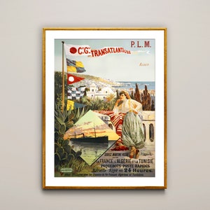 Poster di viaggio vintage Cie Gle Transatlantique Alger - Poster su carta o tela stampata / Idea regalo / Decorazione da parete
