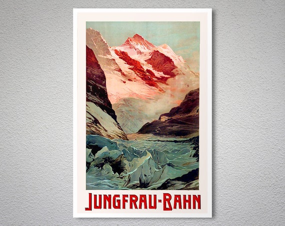 Jungfrau Bahn vintage ski travel poster repro 16x24