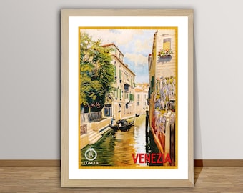 Vintage Venezia Italy Travel Poster: Canal Scene Wall Art
