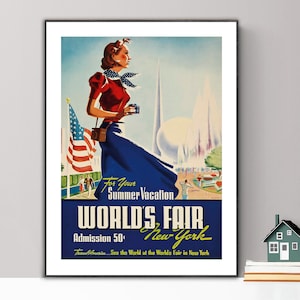 For Your Summer Vacation World&#39;s Fair New York  Vintage Travel Poster - Poster Print or Canvas Print / Gift Idea