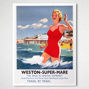 Weston Super Mare Vintage Travel Poster Poster Paper or Canvas Print / Gift Idea / Wall Decor image 2
