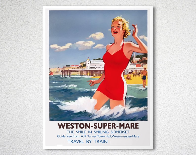 Weston Super Mare Vintage Travel Poster Poster Paper or Canvas Print / Gift Idea / Wall Decor image 2