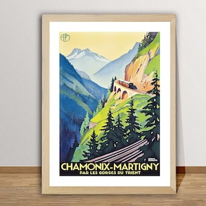 Martigny Chamonix Vintage Reiseplakat - Mont Blanc Express, Transportkunst, Reisedruck