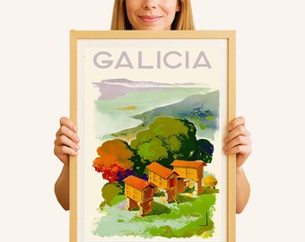 Galicia Spain Vintage Travel Poster: Coastal Landscape Art Print
