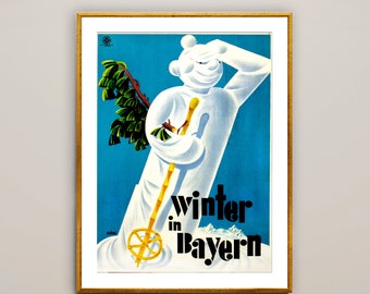 Vintage Ski Poster: Winter in Bayern, Germany - Giclee Print