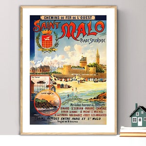 Saint Malo, França Poster de viagens vintage - papel de pôster ou impressão em tela / ideia de presente / decoração de parede