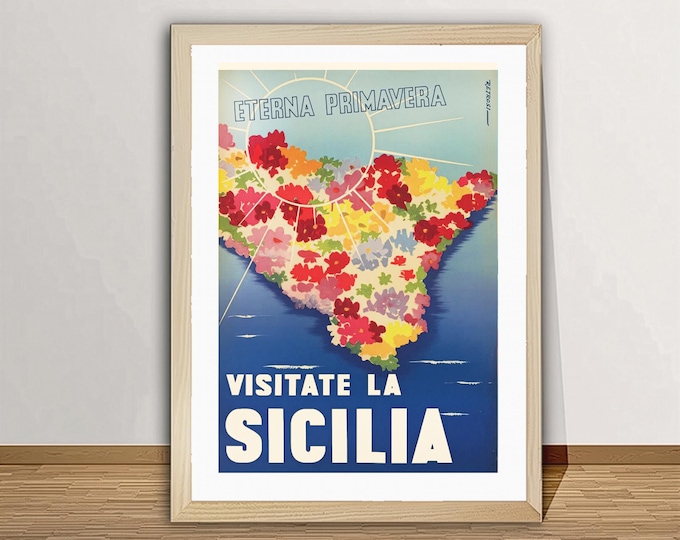 Featured listing image: Sicily Italy Travel Poster: Modern Wall Art Print