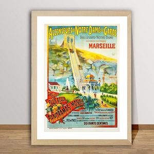 Ascenseurs de Notre Dame de la Garde, Marsella, Francia Cartel de viaje vintage - Cartel de recuerdo de viaje / Idea de regalo / Decoración de pared