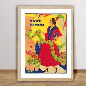 Visite Espana Vintage Travel Poster - Travel Spain,   Enjoy Flamenco in Spain, Retro Art Print