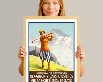 Swiss Railway Vintage Travel Poster: Bex-Gryon-Villars-Chesiéres Print