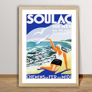 Soulac Sur Mer, Sa Plage, Sa Foret, Francia Vintage Travel Poster - Recuerdos de viaje / Idea de regalo / Decoración de pared