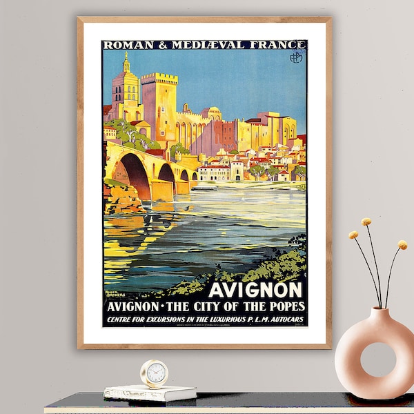 Avignon Le Palais des Papes, France  Vintage Travel Poster - Travel in France, Historical Palace Poster, Museum Quality Print