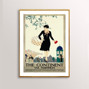 The Continent via Harwich, England Vintage Travel Poster - Poster Paper or Canvas Print / Gift Idea / Wall Decor
