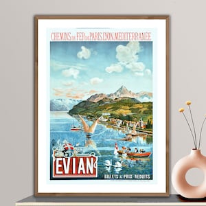 Evian Les Bains, France Vintage Travel  Poster - Poster Print or Canvas Print / Gift Idea