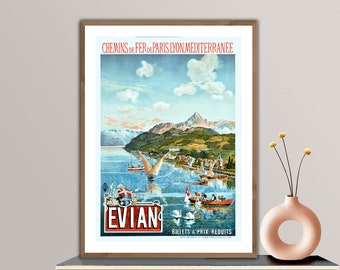 Poster Litho 50x70cm "Evian Les Bains" - Reproduction D'affiche Vintage - Neuf Roulé