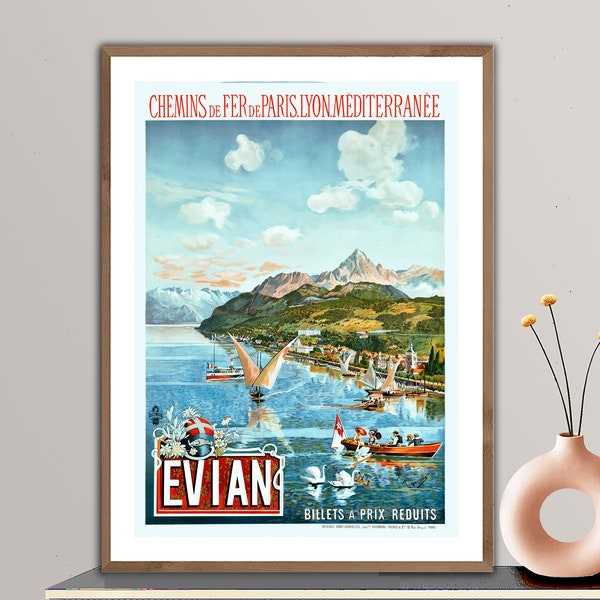 Evian Les Bains, France Vintage Travel  Poster - Poster Print or Canvas Print / Gift Idea