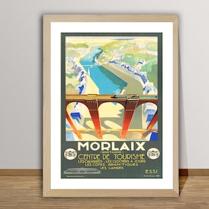 Morlaix Bretagne, Centro de Turismo, França Poster de viagens vintage - Retro Morlaix Poster / Idéia de presente / Decoração de parede