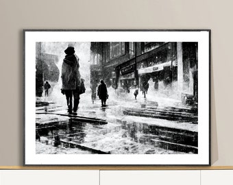City Life, Black and White Photo Poster - Poster Print or Canvas Print / Gift Idea / Wall Decor