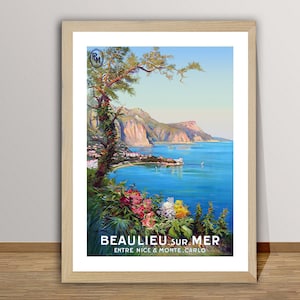 Beaulieu Sur Mer, Frankreich Vintage Reise Poster - Posterpapier, Leinwand Druck / Geschenkidee / Wand-Dekor