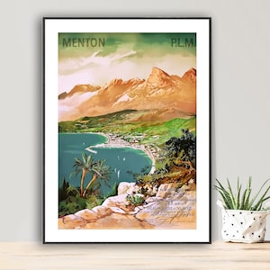 Menton France Vintage Travel Poster - Papel de póster o impresión de lienzo / Idea de regalo