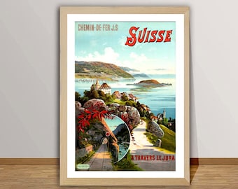 Affiche de voyage vintage Jura suisse : art mural Suisse Chemin de Fer