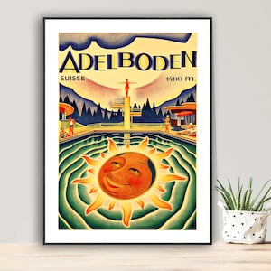 Adelboden Suisse Vintage Ski Poster - Poster Print or Canvas Print / Gift Idea / Wall Decor