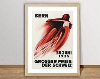 Póster de carreras de motos vintage: Bern Grosser Preis der Schweiz de 1935