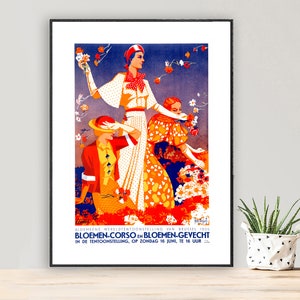 Bloemen Corso en Bloemen-Gevecht Brussels Vintage Travel Poster - Carta per poster o stampa su tela / Idea regalo / Decorazione da parete