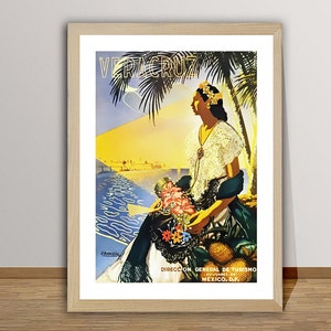 Vera Cruz Mexico Vintage Travel Poster - Poster Paper or Canvas Print / Gift Idea / Wall Decor