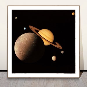 Saturn System Montage, NASA Posters, Space Posters, High-Resolution, Sci-Fi Posters, Voyager Spacecraft, Space Photo