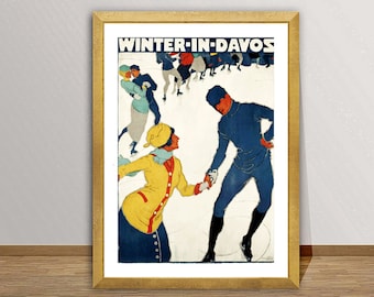 Vintage Davos Ski Poster: Swiss Winter Travel Print