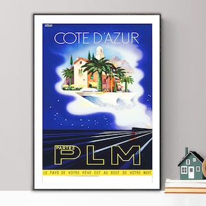 Cote d'Azur France Vintage Travel Poster - Poster Paper or Canvas Print / Gift Idea / Wall Decor