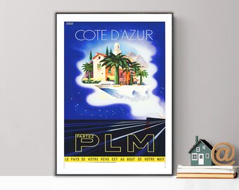 ヴィンテージ旅行ポスター 1929 コートダジュール観光プリント