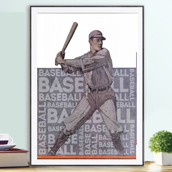 Baseball Player Vintage Sport Poster  - Poster Paper or Canvas Print / Gift Idea