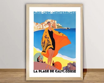 Calvi-Corse France Vintage Travel Poster: Art Deco Retro Art