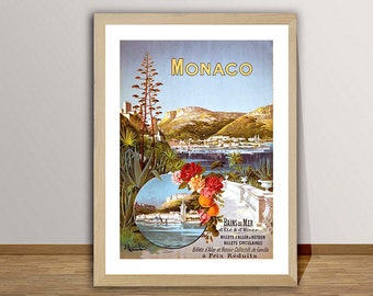 Monaco, France Vintage Travel Poster - Poster Paper or Canvas Print / Gift Idea / Wall Decor