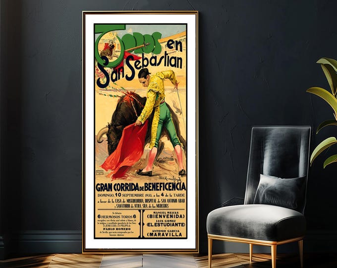 Featured listing image: Toros en San Sebastian Gran Corrida de Beneficencia: Vintage Spain Travel Art