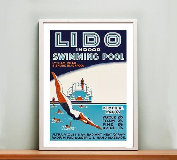 Vintage Lido Indoor Swimming Pool Travel Poster Art Print - Etsy
