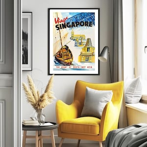 Visit Singapore, The Heart of South East Asia Vintage Travel Poster - Retro Singapore Print / Gift Idea / Wall Decor