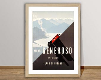 affiche de voyage vintage Monte Generoso : impression d'art des chemins de fer suisses