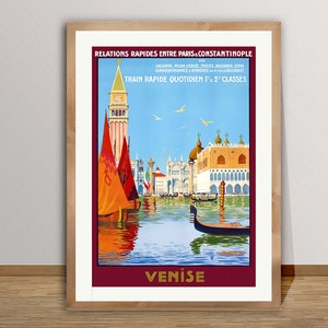 Venise Chemin de Fer de L&#39;est, Italy Vintage Travel Poster - Poster Paper or Canvas Print / Gift Idea / Wall Decor