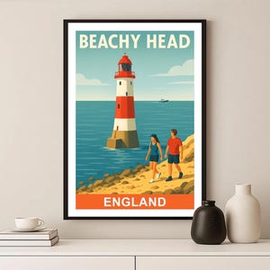 Póster de viaje del faro de Beachy Head: Impresión artística de Eastbourne, Inglaterra