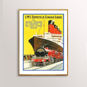 LMS Express di Cunard Liner, Ocean Travel Vintage Travel Poster - Poster Paper, Canvas Print / Gift Idea / Wall Decor