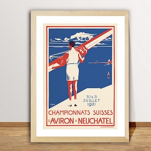 Championnats Suisses d&#39;Aviron a Neuchatel Switzerland, 1921 Vintage Sport Poster - Vintage Rowing Sport Poster / Gift Idea / Wall Decor